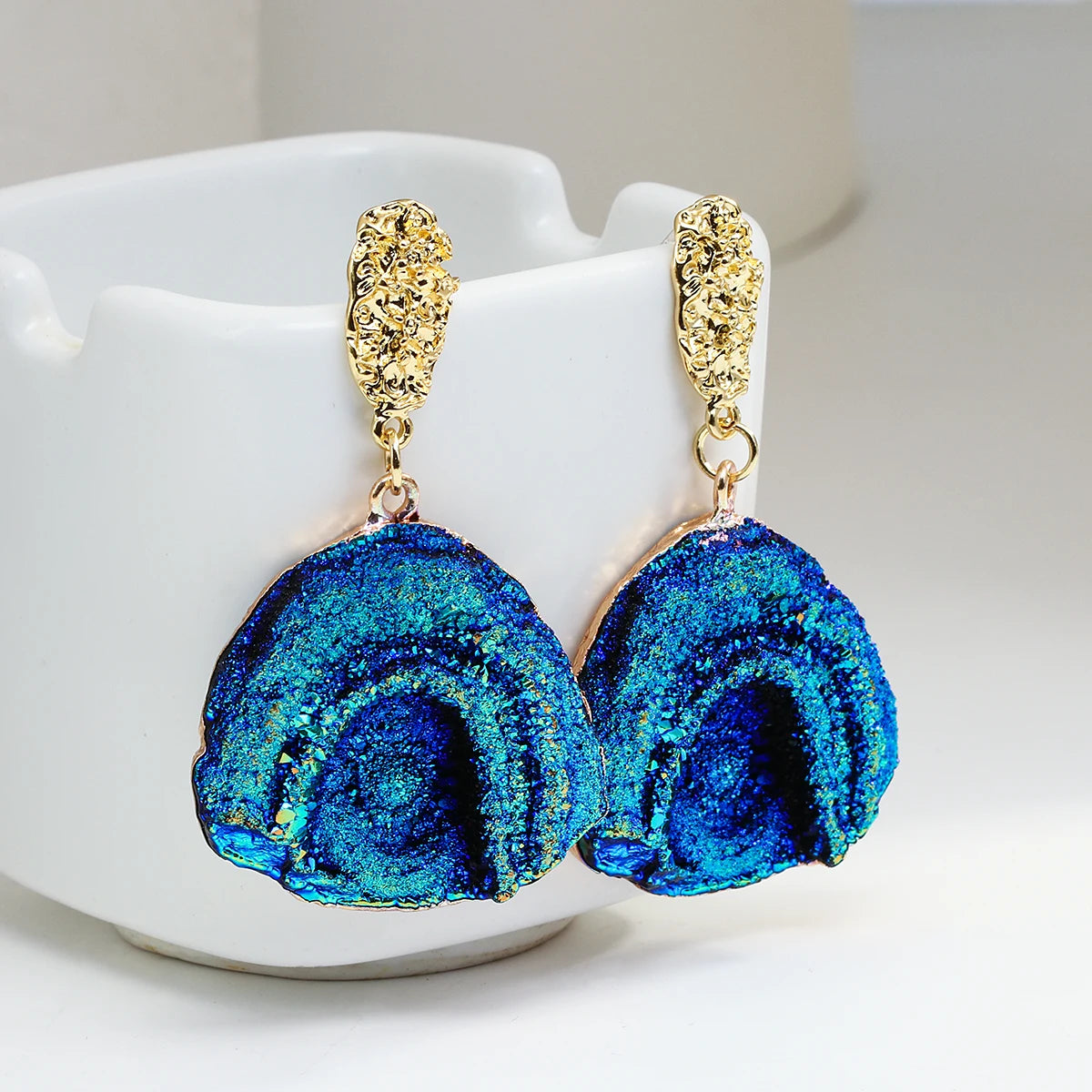 Volcanic Rock Abstract Drop Earrings, Starry Night Boho Jewelry