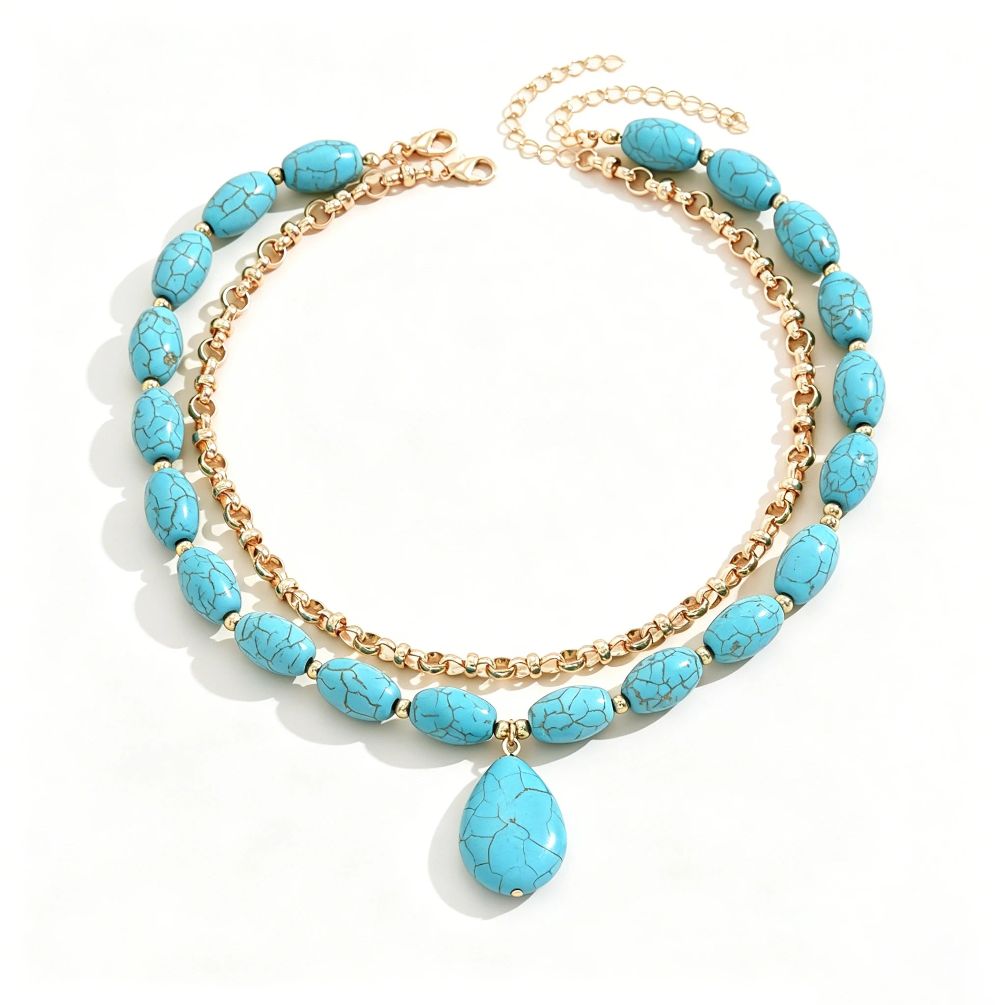 Turquoise Oval Pendant Layered Choker Set Jewelry