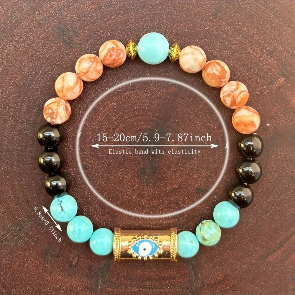 Lucky Evil Eye Natural Stone Beaded Bracelet, Turkish Protection Friendship Talisman