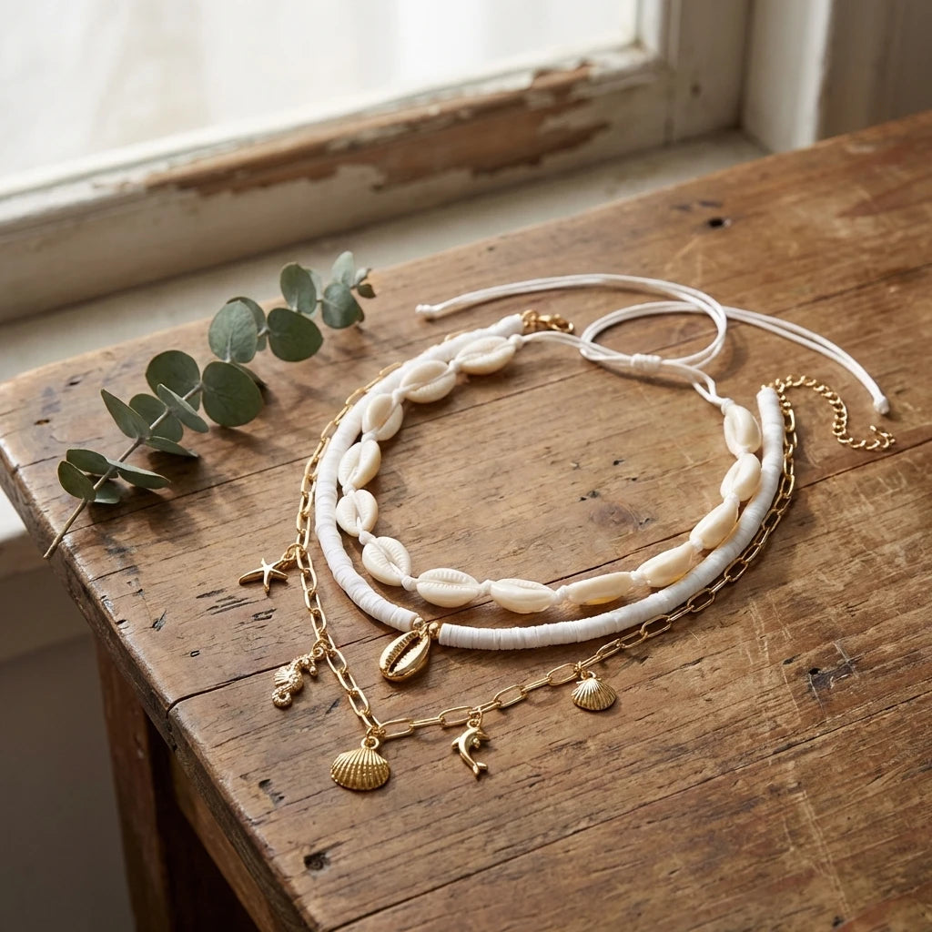 Shell, Starfish and Seahorse Polymer Clay Choker Set (3 Pieces)