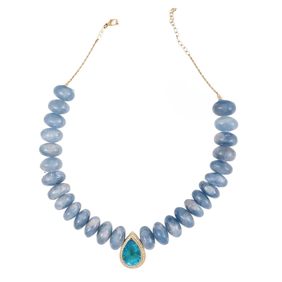 natural stone beaded Kunzite gold-plated bead collar freshwater accents large baroque pearl focal Hook fastening necklace women