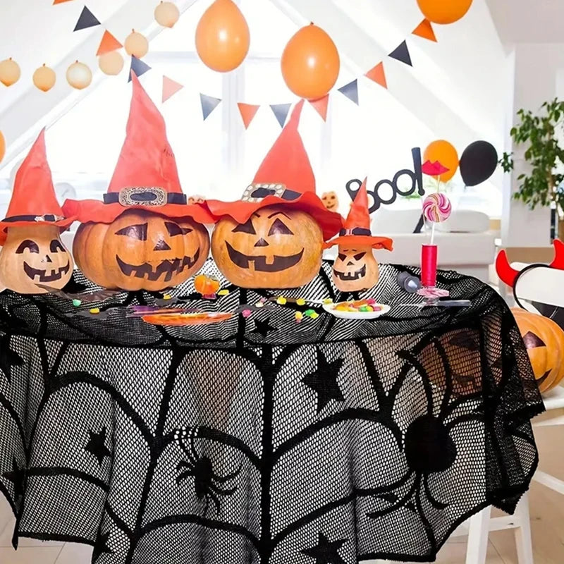 Halloween Black Lace Placemat Happy Halloween Party Decorations 2024 For Home Spider Web Tablecloth Kitchen Dining Table Covers - Charlie Dolly