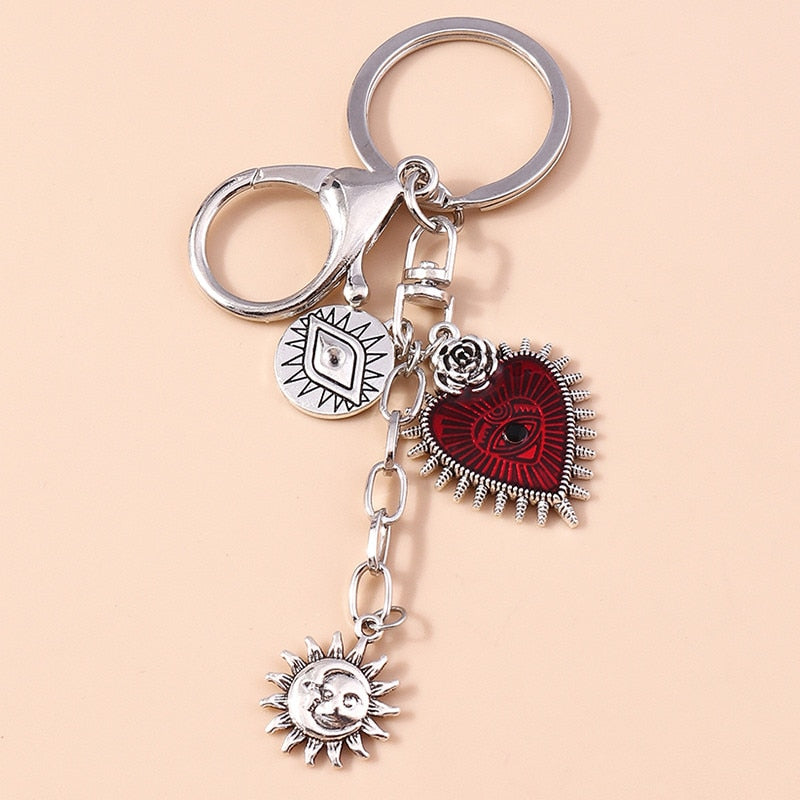 1Pc Bohemia Evil Eye Hamsa Hand Keychain for Women Men Blue Eye Sun Feather Key Ring Bag Pendant Car Key Holder Rings Wholesale