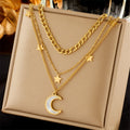 DIEYURO 316L Stainless Steel Butterfly Moon Lock Blue Eyes Pendant Necklace For Women Multilayer Choker Chain Jewelry Gifts - Charlie Dolly