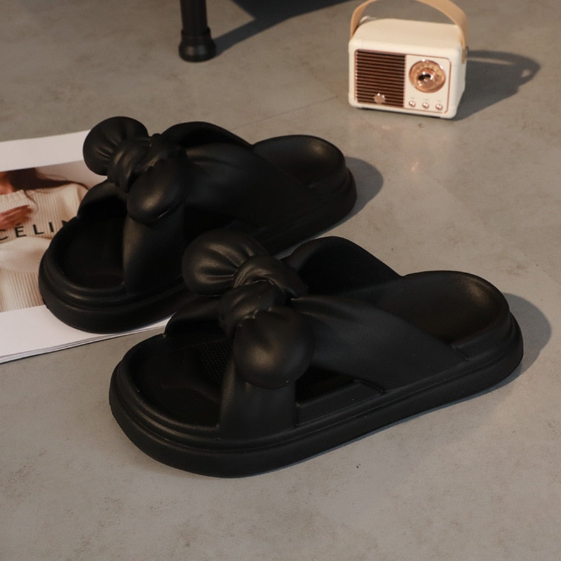 2023 Fashion Platform Bow Tie Design Women Slides Summer Leisure Women Slippers Outdoor Anti-slip Sandals Bathroom Woman Shoes