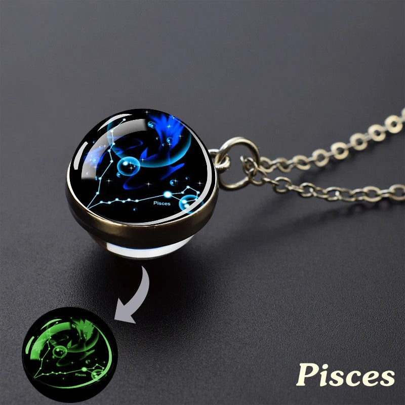Zodiac Constellation Glow-in-the-Dark Pendant Necklace, Luminous Astrology Talisman