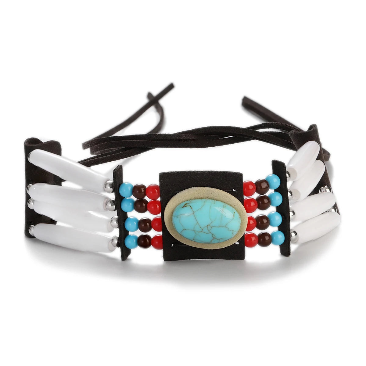 Turquoise Bead Cotton Tassel Choker Necklace Jewelry