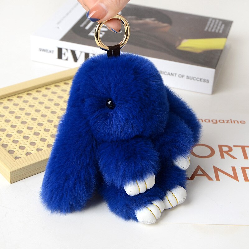 15CM Charm Real Fur Pompom Rabbit Keychain For Luxury Women Bag Men Car KeyRing Girl Gifts Cute Doll Plush Key Chains Pendent