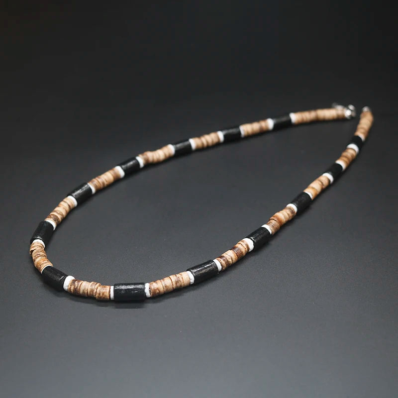 Tribal Coconut and Puka Shell Boho Necklace for Men