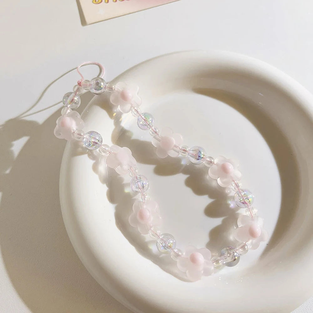 Pink Butterfly, Pearl and Bow Phone Strap Wrist Chain