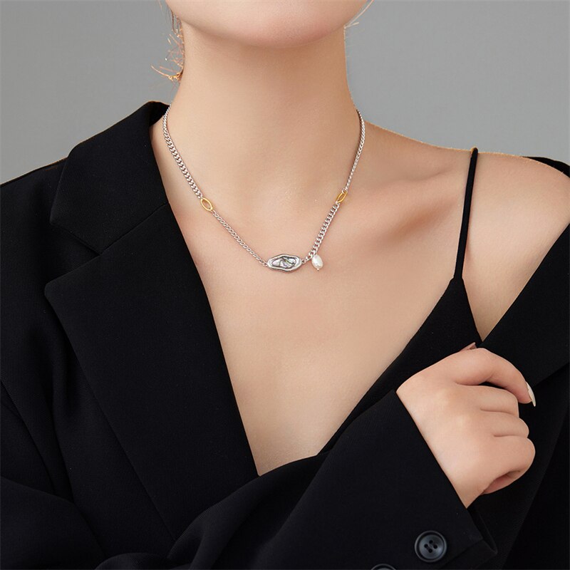 925 Sterling Silver Abalone Shell Necklace French Light Luxury Irregular Baroque Freshwater Pearl Necklace Women Fine Jewelry