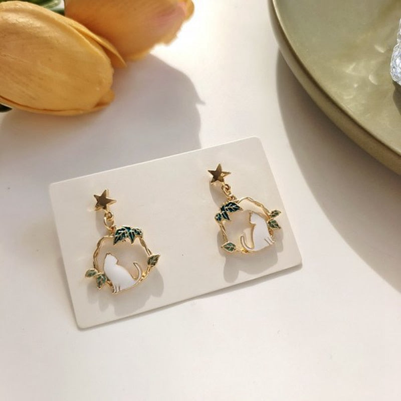 Cute Enamel Cat Balloon Stud Earrings for Women Fashion Drop Rabbit Flower Heart Colorful Jewelry Dangle Wedding Party Girl Gift