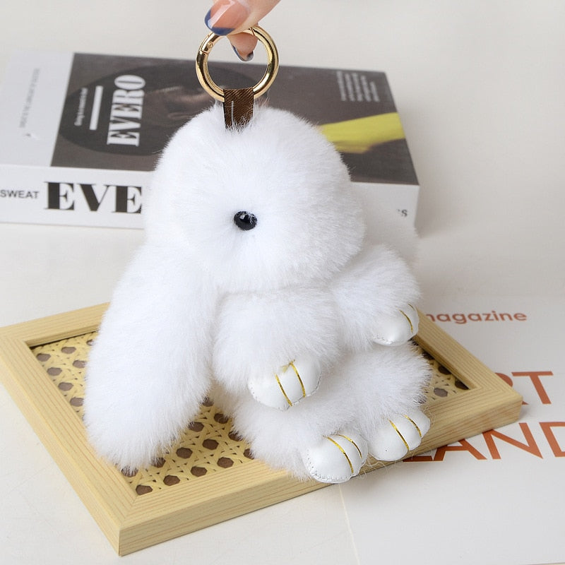 15CM Charm Real Fur Pompom Rabbit Keychain For Luxury Women Bag Men Car KeyRing Girl Gifts Cute Doll Plush Key Chains Pendent