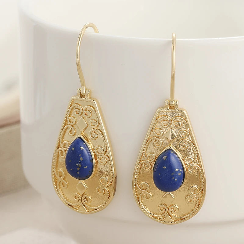 Court Style Vintage Synthetic Lapis Lazuli Waterdrop Dangle Earrings for Women Luxury Elegant Banquet Celebration Jewelry Crafts - Charlie Dolly