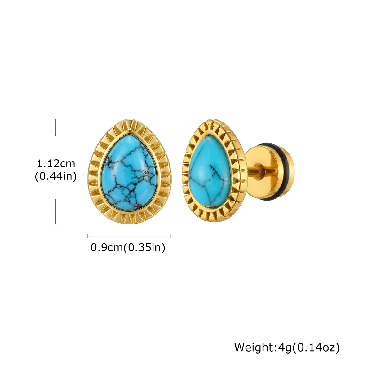 Vintage Water Drop Shaped Blue Natural Stone Stud Earrings Natural Turquoise Stainless Steel Earrings for Women Boho Jewelry - Charlie Dolly