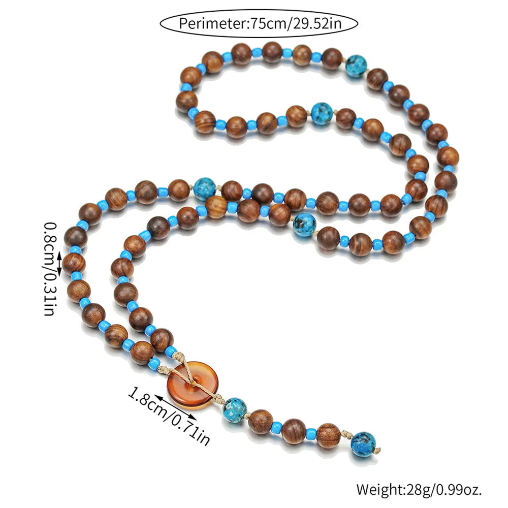 Wood Bead Tribal Mens Long Necklace Jewelry
