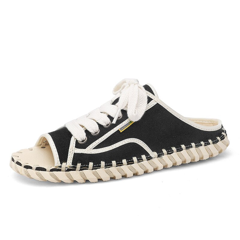 2023 Summer Men's Sandals Handmade Outdoor Canvas Shoes Casual Fashion Personality Sandals Mesh Shoes Platform Comfort Slippers
