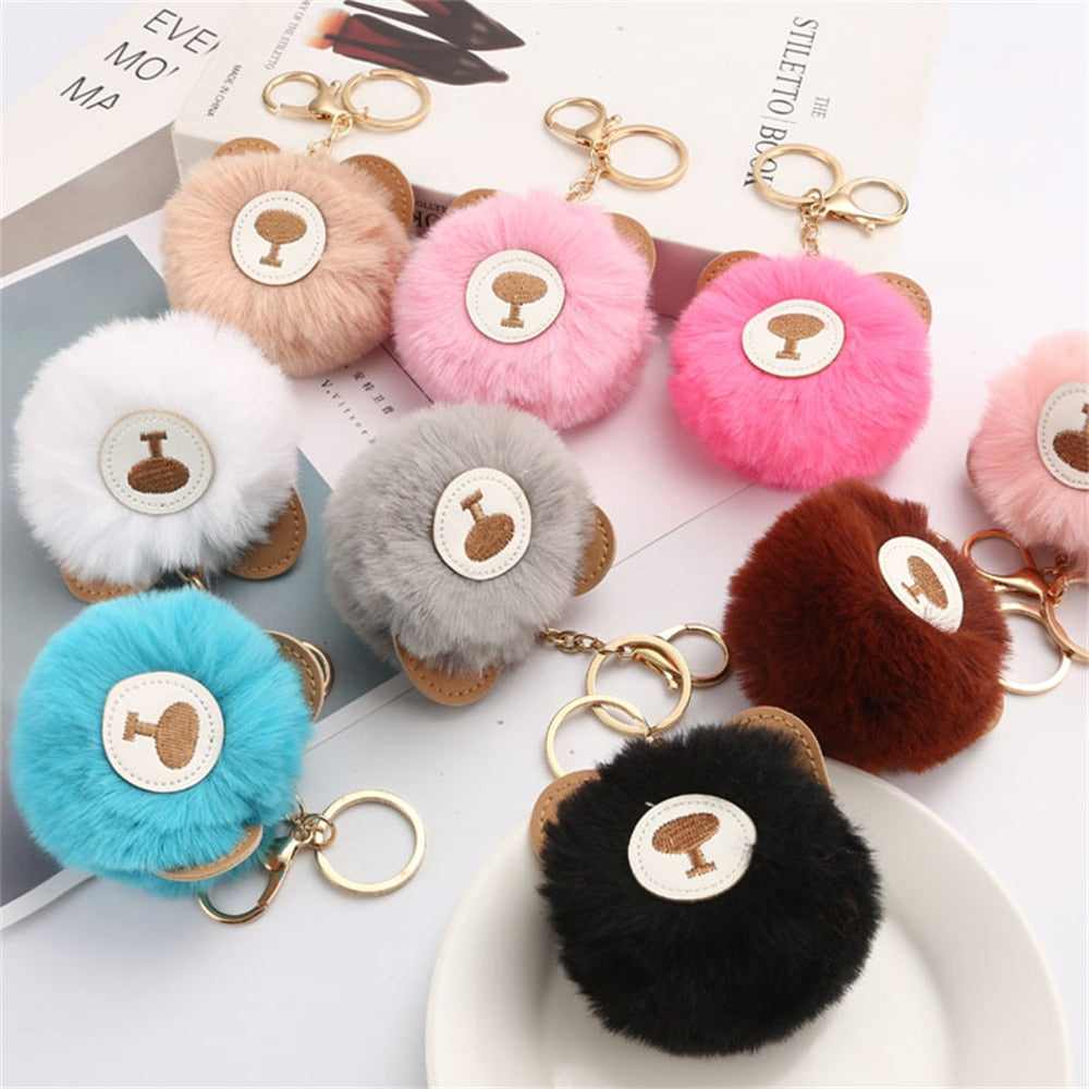 Cartoon Plush Owl Keychain With Sequin Girls Backpack Ornaments Fashion Soft Fluffy Pompom Animal Key Rings For Ladies Gifts