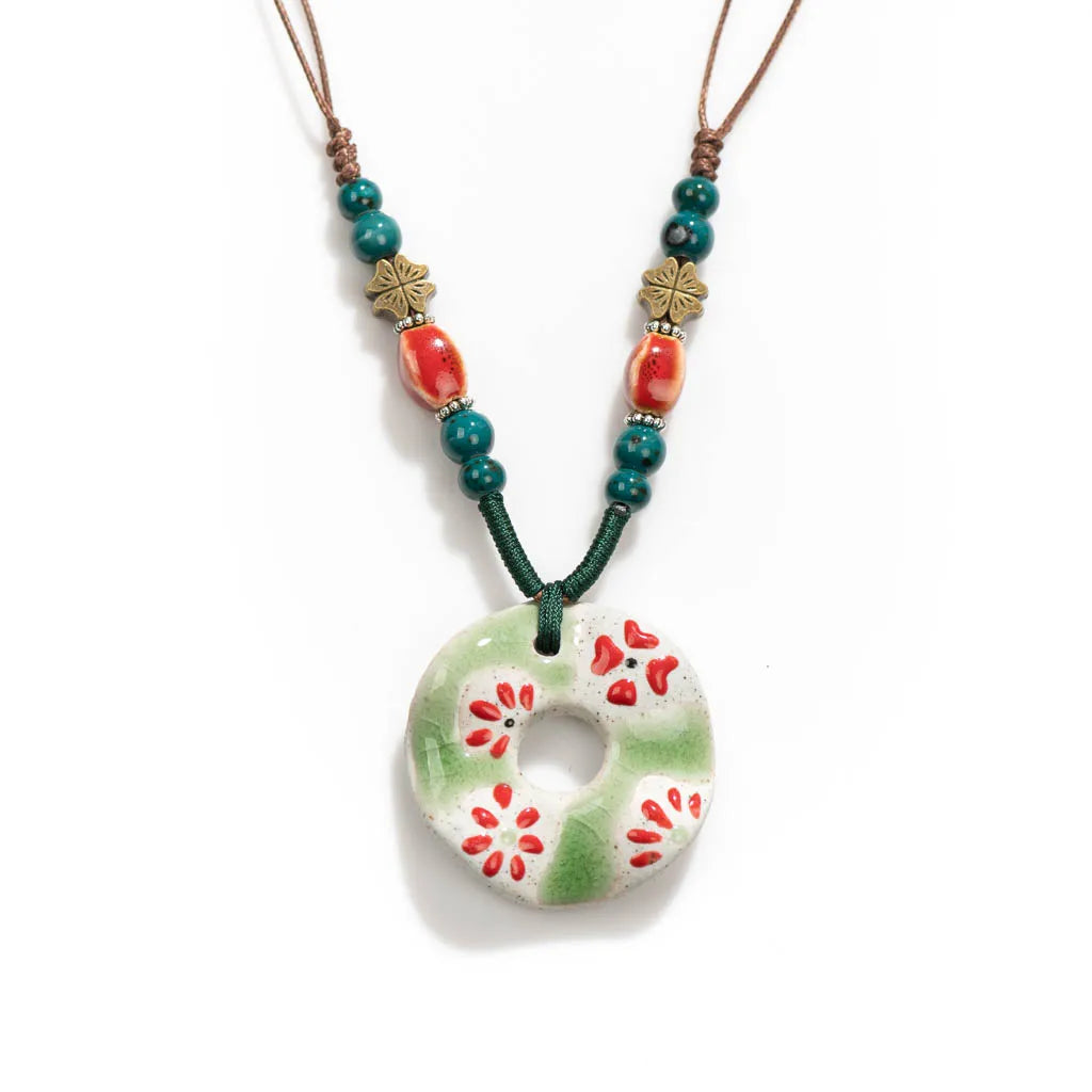 Handmade Ceramic Ethnic Pendant Necklace Jewelry