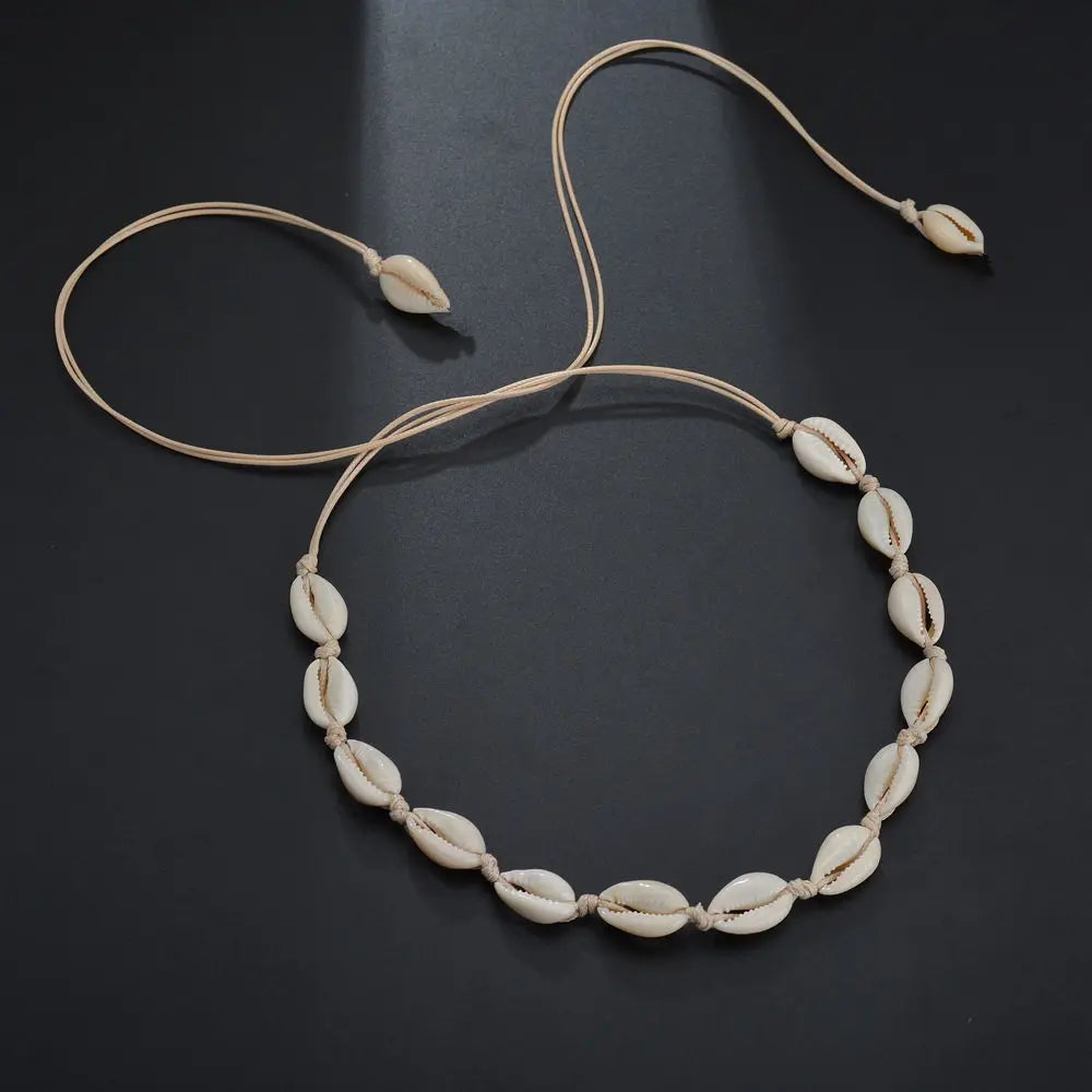 Chained Shell Pendant Boho Choker Necklace