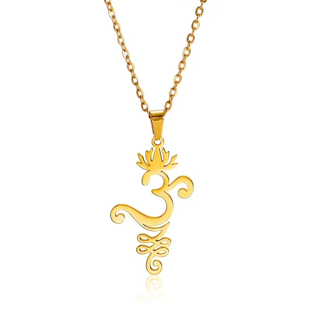 Lotus & Unalome Chakra Pendant, Stainless Steel Sacred Path Necklace