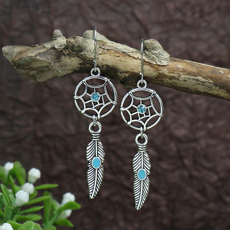 53 Styles Bohemian Vintage Tibetan Silver Geometric Drop Earrings For Women Ethnic Blue Stone Tassel Dangle Earrings Jewelry