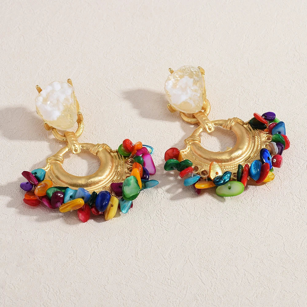 Resin Stone Beaded Drop Earrings, Vintage Statement Boho Jewelry