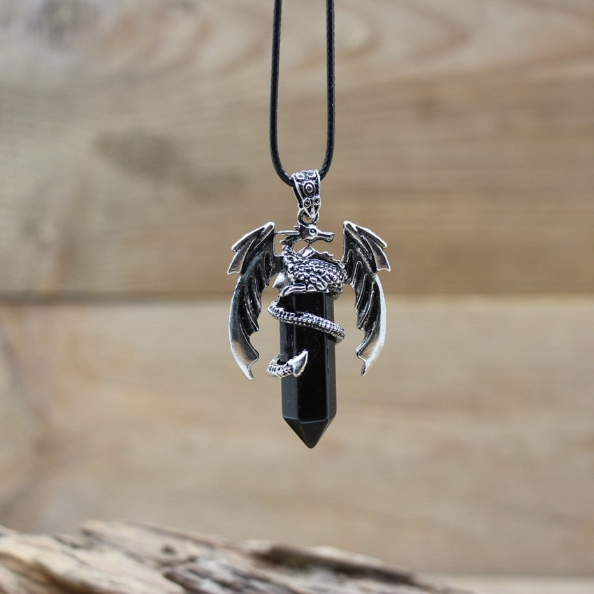 Quartz Dragon Man Necklace Gem Stone Healing Crystal Hexagonal Pendant Lapis Amethysts Animal Vintage Jewelry for Women