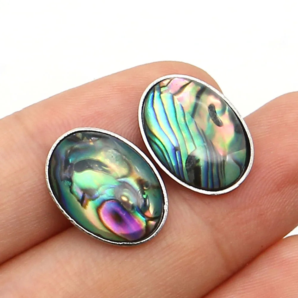 Natural Lapis Lazuli Stud Earrings Oval Shape Imitation Abalone Shell Stainless Steel Simple Ear Jewelry for Women Earring Gifts - Charlie Dolly