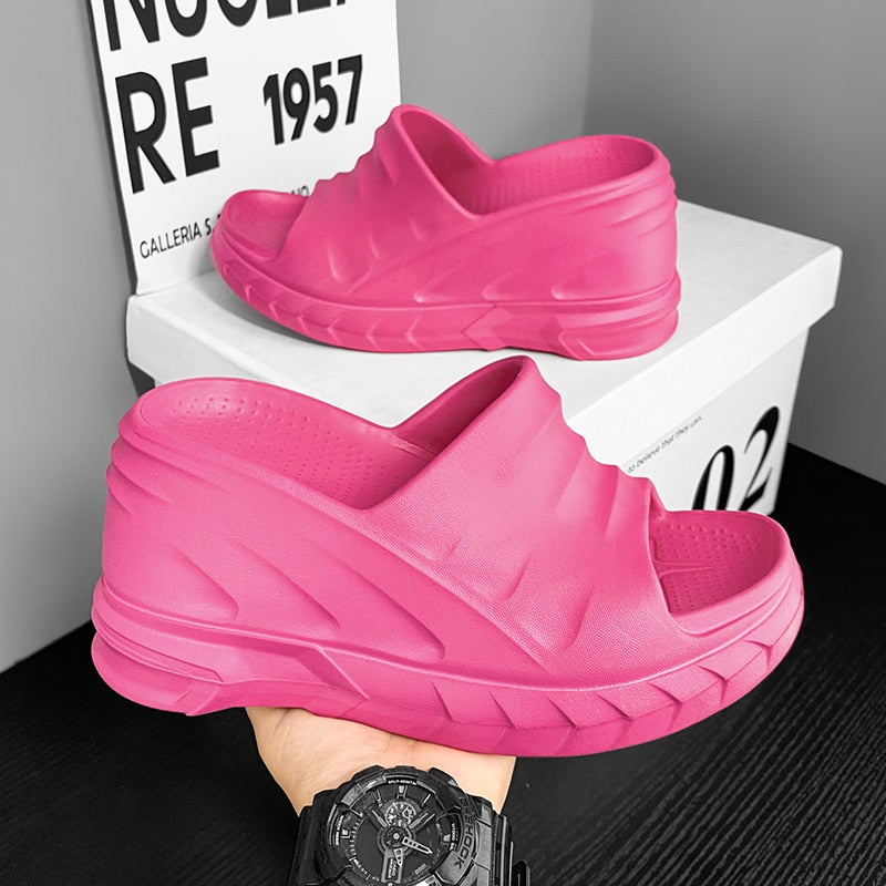 8cm Sloped Heels Women Slippers Platform Wedges Summer Casual Women Shoes Outdoor Comfortable Beach High Slipper Dress Sandals