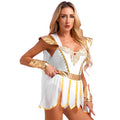 Womens Ancient Greek Roman Godness Empress Cosplay Costume Cape Leotard Dress Toga with Wristbands for Halloween Theme Party - Charlie Dolly
