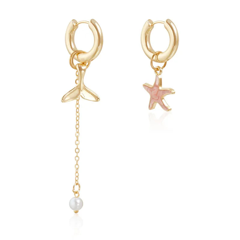 Starfish Mermaid Tail Hoop Tassel Earrings Jewelry