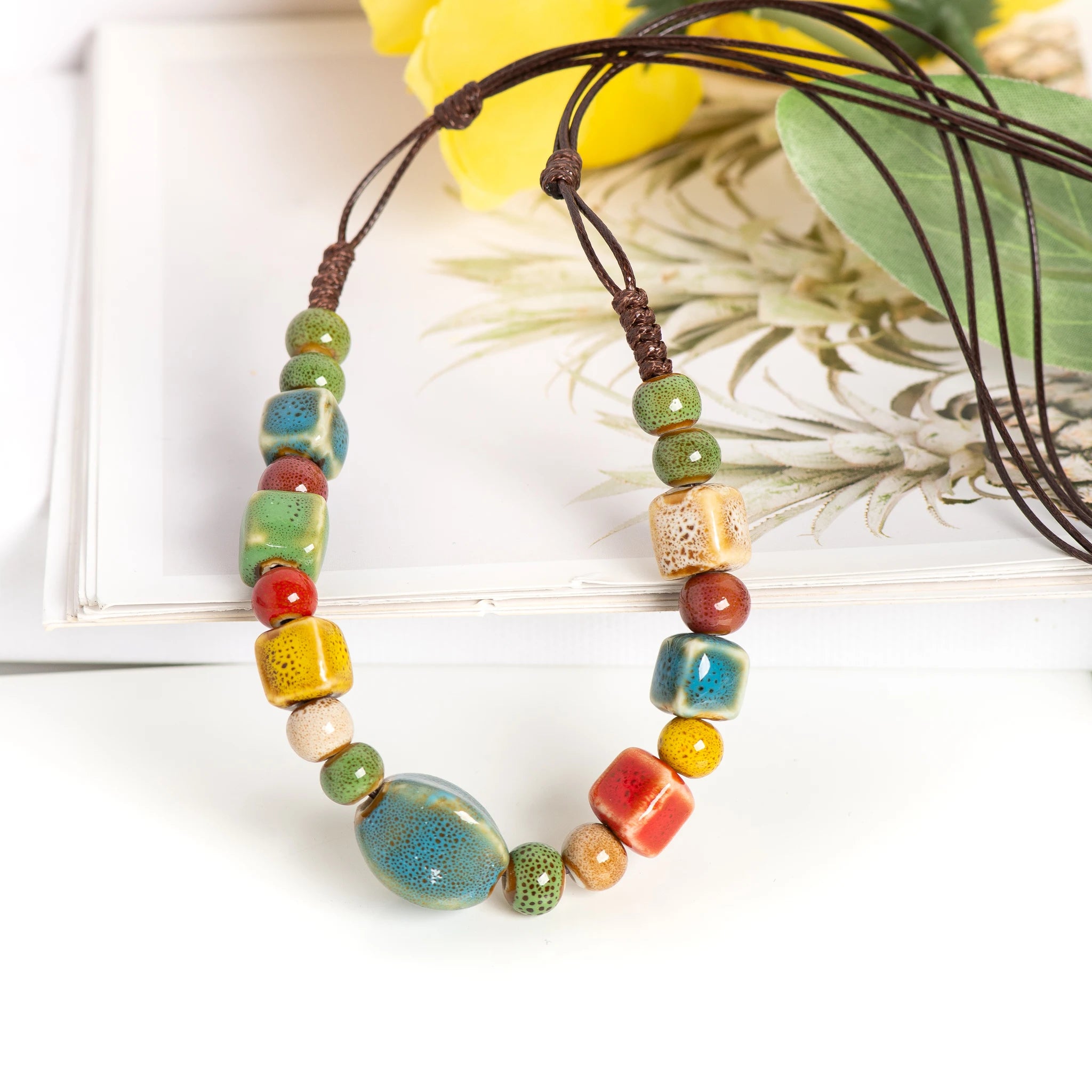 Ceramic Bead Simple Long Pendant Necklace Jewelry