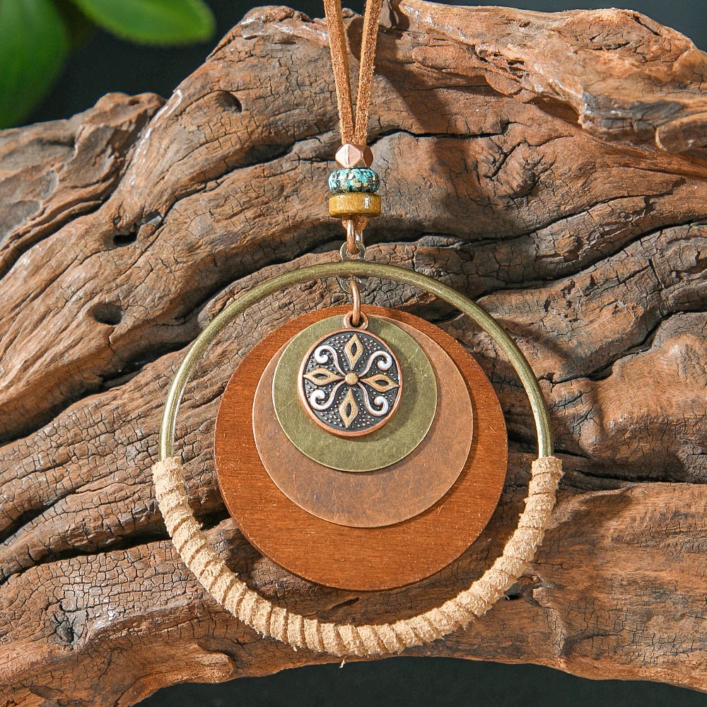 Large Circle Pendant Layered Sweater Chain Necklace Jewelry