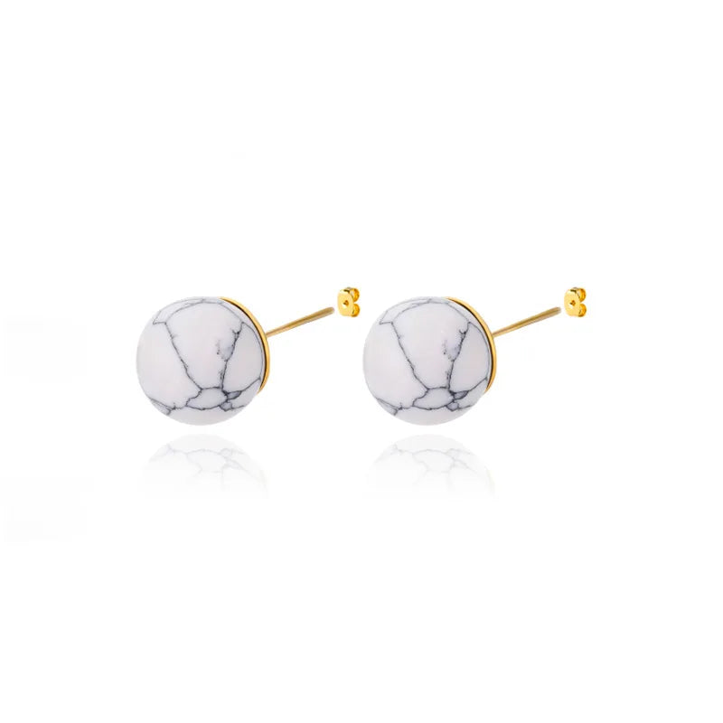 1 Pair Natural Stone Stud Earrings For Women Men Round Turquoises Tiger Eye Lapis Lazuli Beads Earring Fashion Jewelry Gift - Charlie Dolly