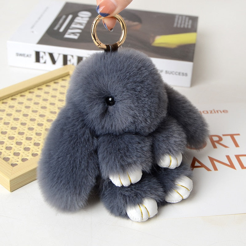 15CM Charm Real Fur Pompom Rabbit Keychain For Luxury Women Bag Men Car KeyRing Girl Gifts Cute Doll Plush Key Chains Pendent