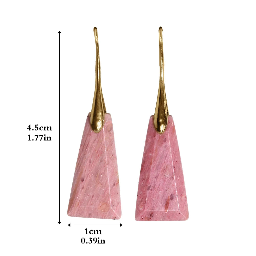 2pcs Natural stone earrings: amethyst, amazonite, flash stone, rhodochrosite, lapis lazuli trapezoidal faceted earrings - Charlie Dolly