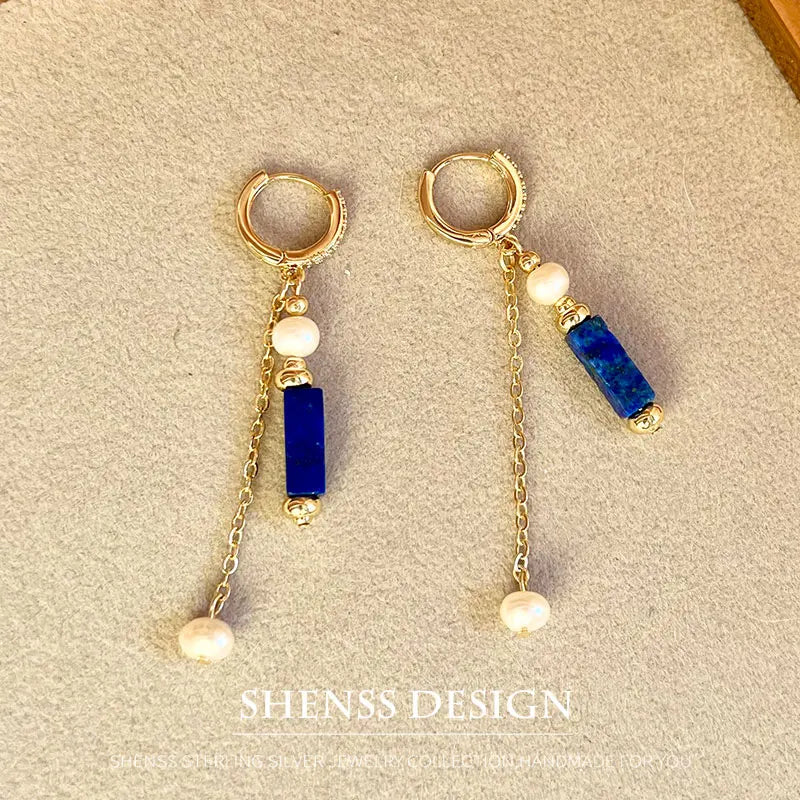 Exclusive Design Personalized Natural Freshwater Pearl Lapis lazuli Necklace Bracelet Earrings Copper Plated 14k Gold Accessorie - Charlie Dolly