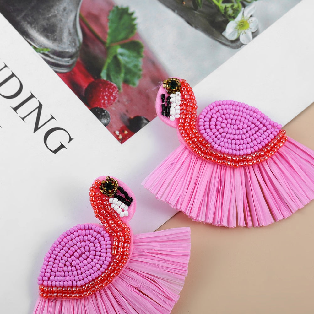 Bohemia Colorful Seed Beads evil eye Flower Drop Earrings For Women Handmade Tassel swan Statement Dangle Earrings Jewelry