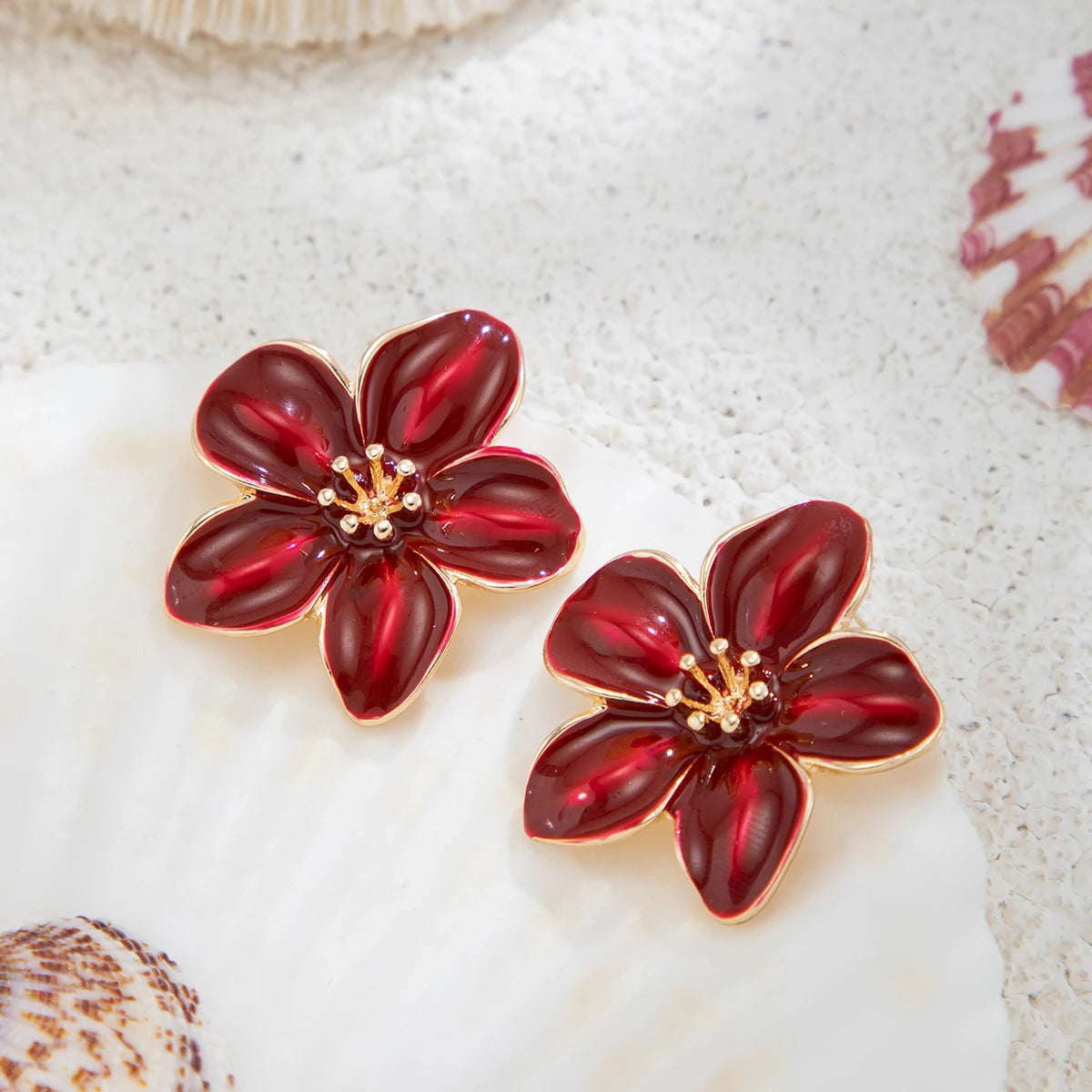Enamel Petal Flower Stud Earrings Jewelry