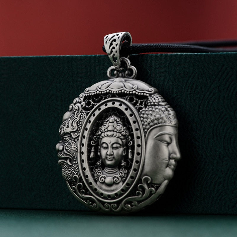 Retro Buddha Demon Pendant For Men Women Jewelry Personality Sweater Chain S925 Male Choker Necklaces Accessories