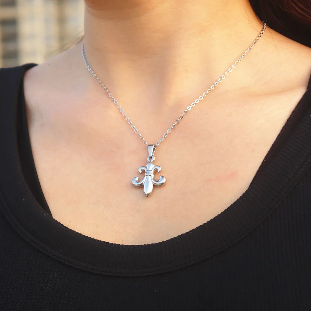 Fleur De Lis Saint Necklace, Catholic Religious Stainless Steel Choker