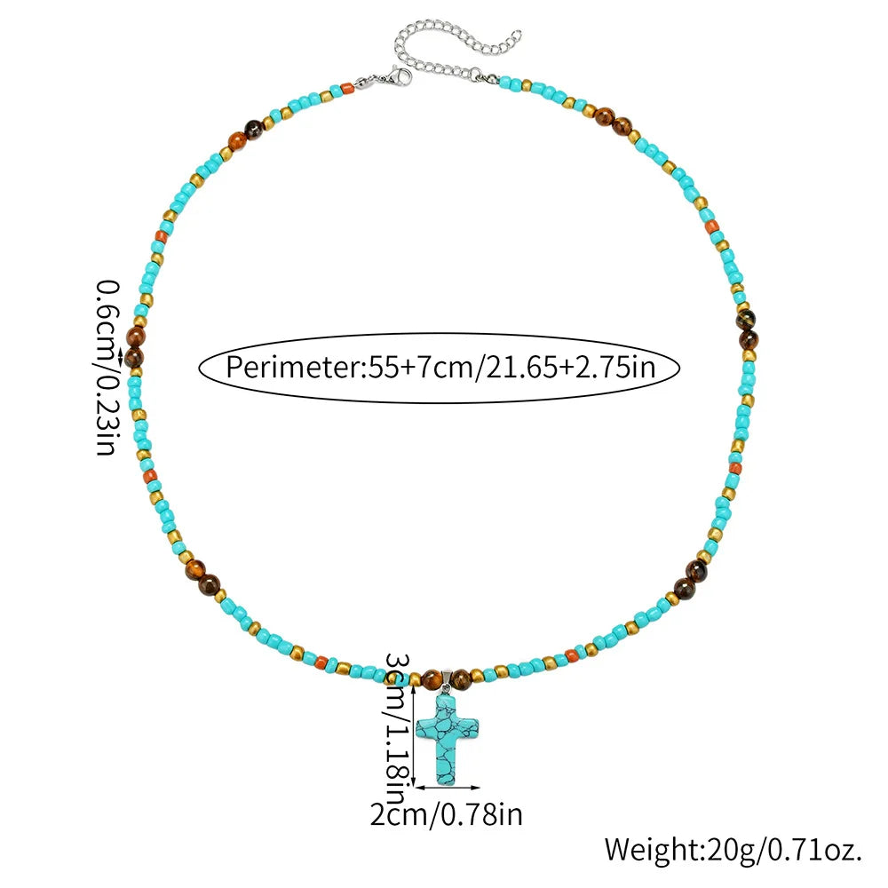 Turquoise Tiger Eye Cross Pendant Necklace Jewelry