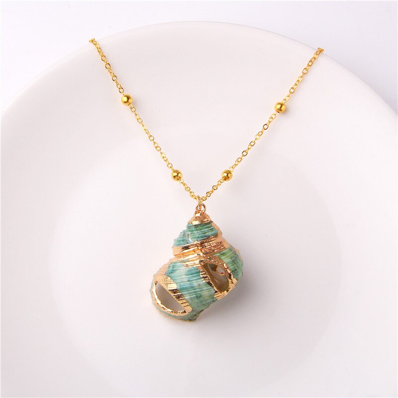 Boho Conch Shell Necklace Gold Color Beads Chain Necklace Women Simple Seashell Choker Necklace Summer Beach Jewelry Party Gift