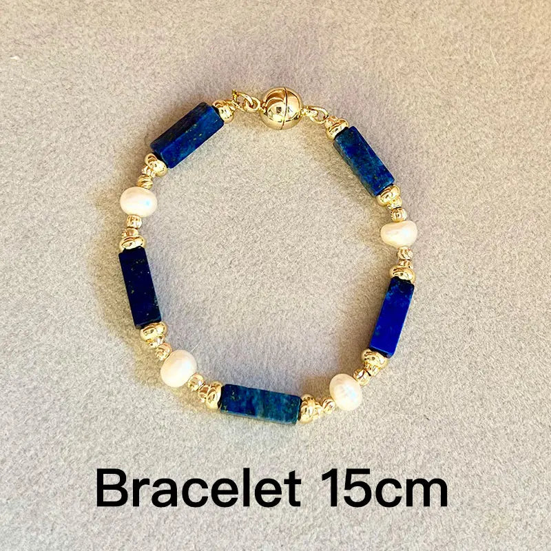 Exclusive Design Personalized Natural Freshwater Pearl Lapis lazuli Necklace Bracelet Earrings Copper Plated 14k Gold Accessorie - Charlie Dolly