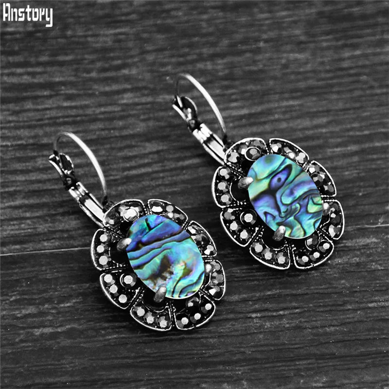 Vintage Plumflower Natural Lapis Lazuli Rhinestone Earrings For Women Tibetan Silver Plated Natural Stone Tiger Eye Earring - Charlie Dolly