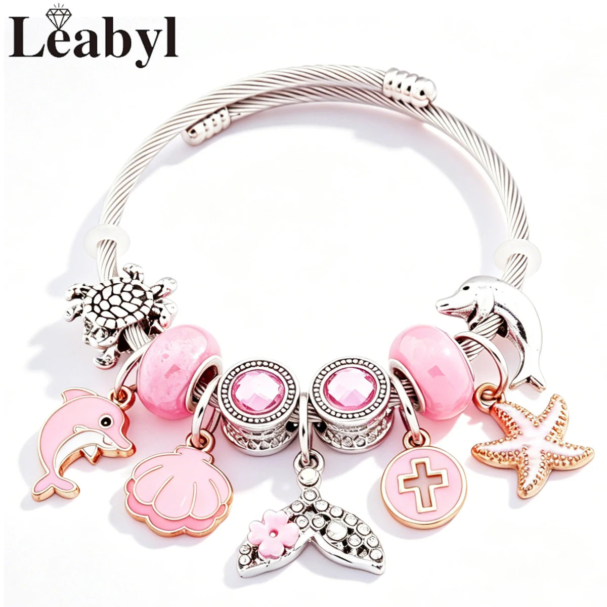 Dolphin Starfish and Shell Enamel Charm Bracelet