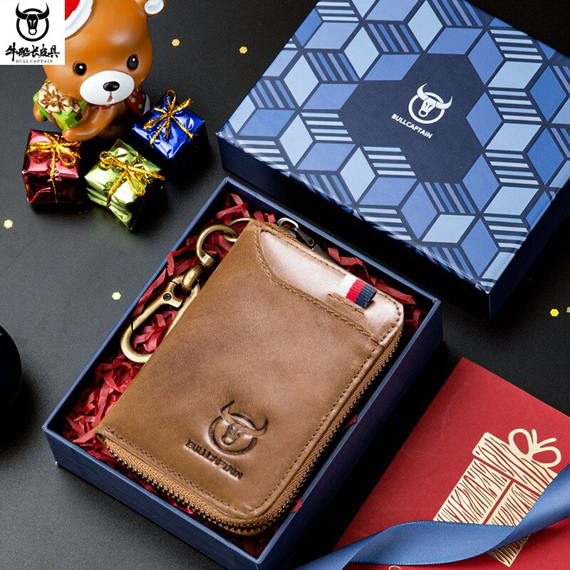 Genuine Leather Men's Waist Hanging Anti-theft Brush Cowhide Wallet Holder Keychain Zipper Coin Purse Pocket Cash Slim Vallet