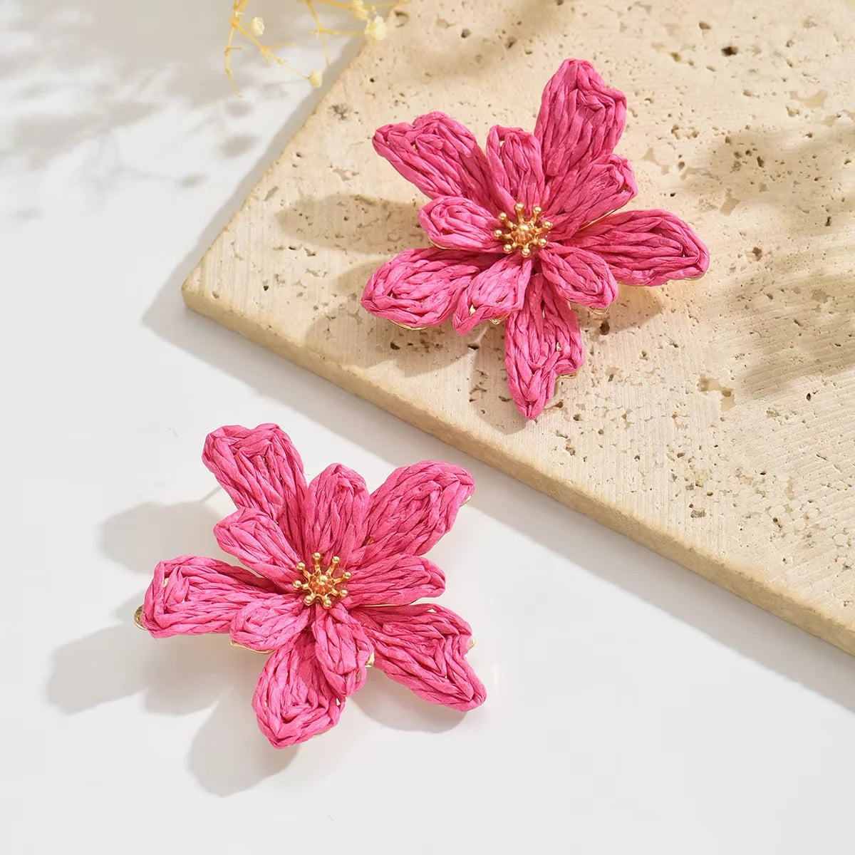 Raffia Woven Flower Boho Earrings Jewelry