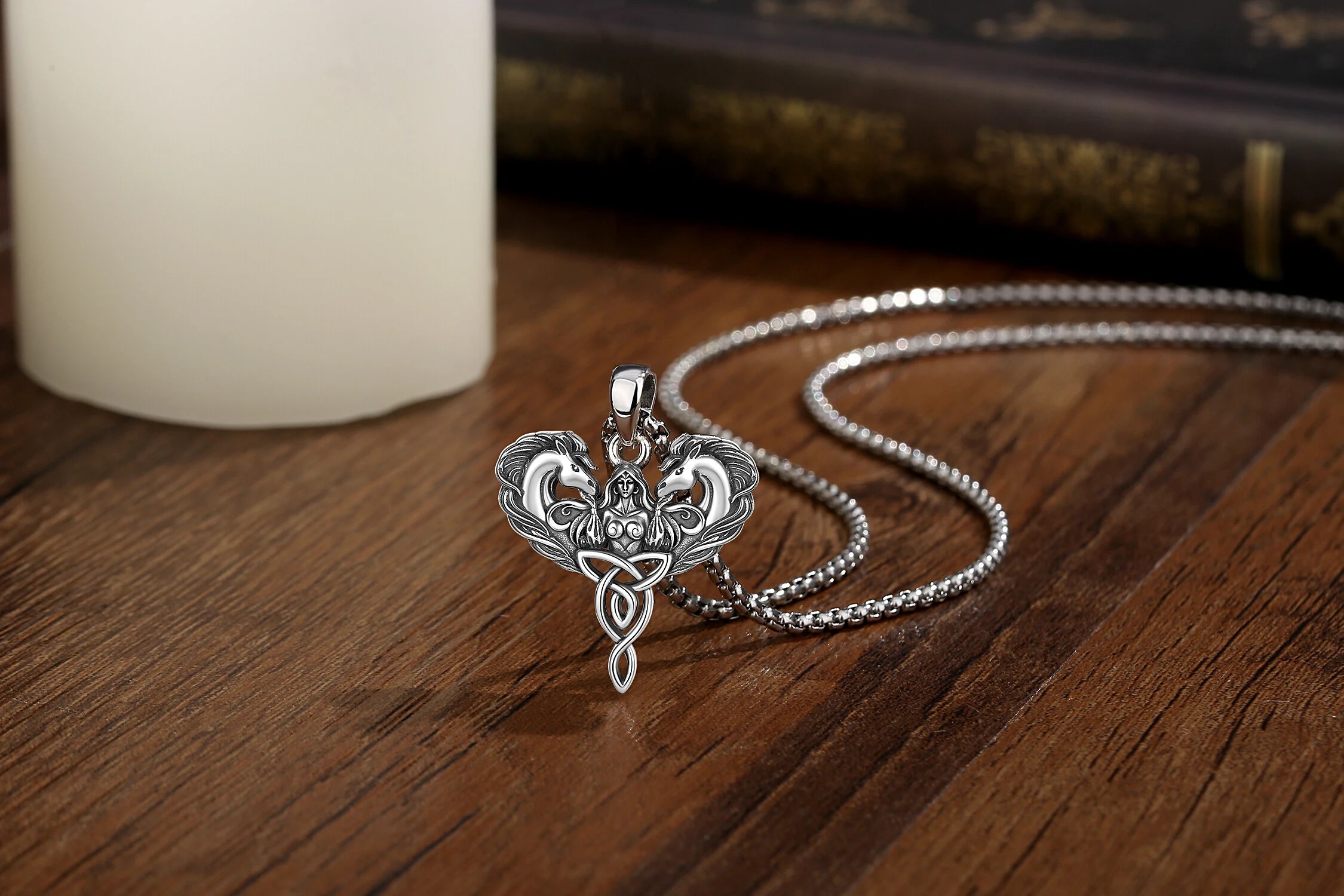 Celtic Horse Trinity Knot Necklace, S925 Sterling Silver